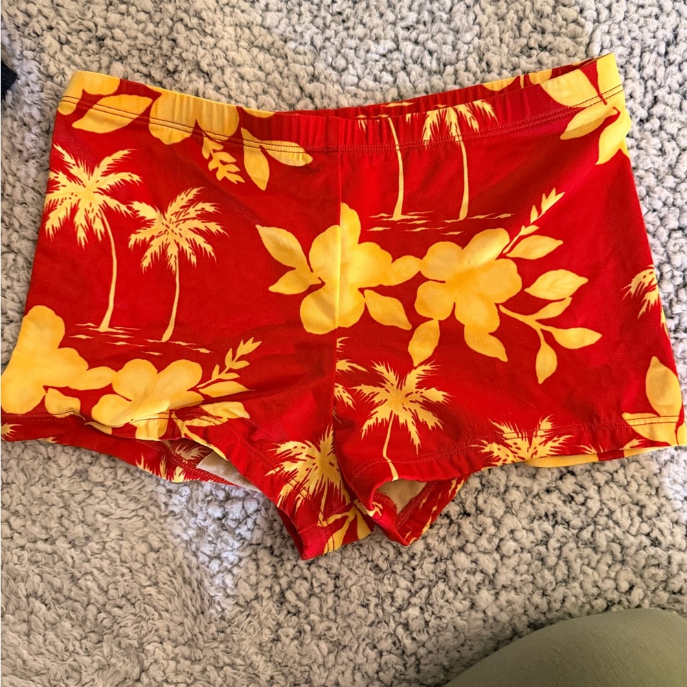 Women’s Esprit Red and Yellow Floral palm tree swim boy shorts medium